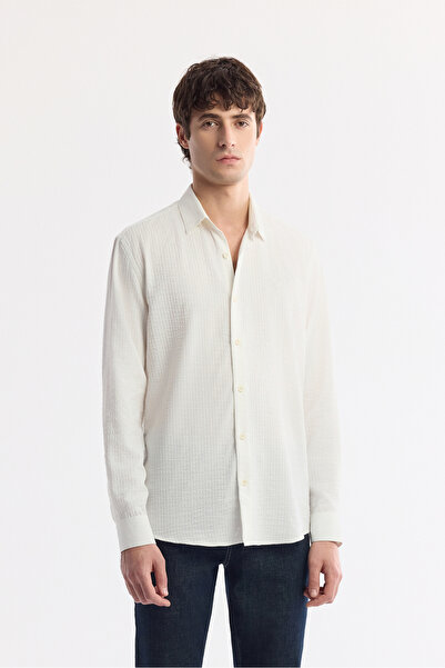 Avva Muška košulja sa belim donjim dijelom, Britli kragnom i seersucker mater...