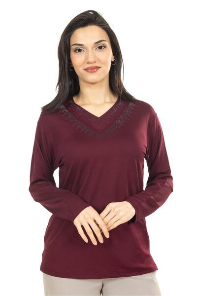 Mutlu City Kadın Orta Yaş ve Üzeri Yeni Model V Yaka Sade Model Anne Penye Bl...