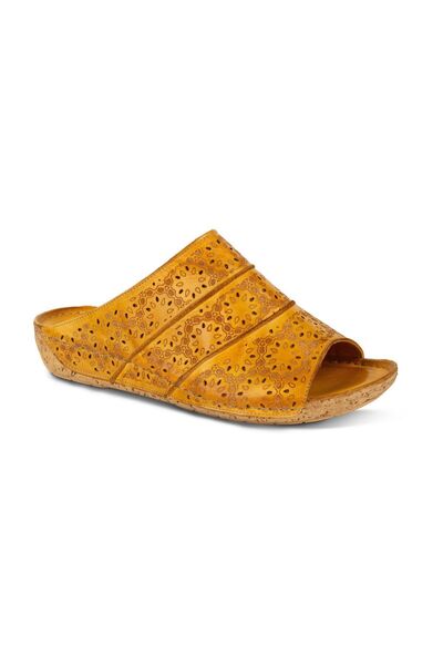 İNZE AYAKKABI نافورة - شبشب جلد طبيعي ليزر أصفر