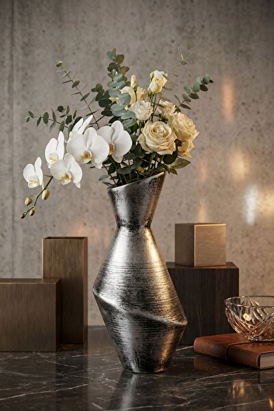 YAYBOX Dekoratif Vazo El Yapımı Gümüş Eskitme Renk Model 2