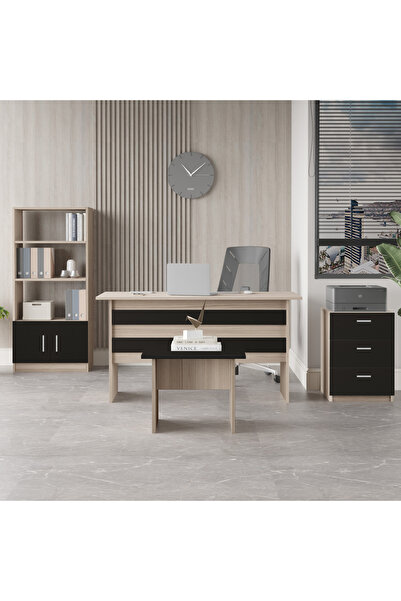 Yurupa Bega ABCD Ofis Büro Masa Takımı 3 Renk Meşe-Siyah BEG11-OB