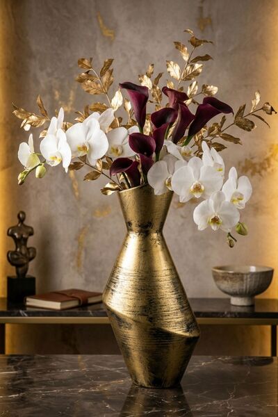 YAYBOX Dekoratif Vazo El Yapımı Altın Eskitme Renk Model 2