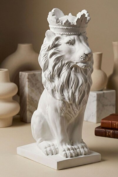 Rugad Biblo Dekoratif Heykel Taçlı Aslan Biblosu Beyaz Model 34