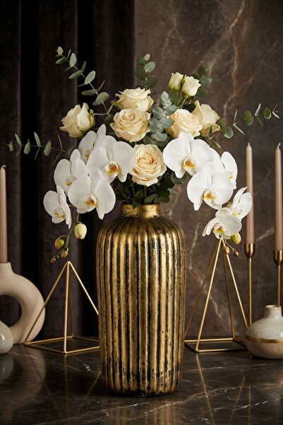 YAYBOX Dekoratif Vazo El Yapımı Altın Eskitme Renk Model 22