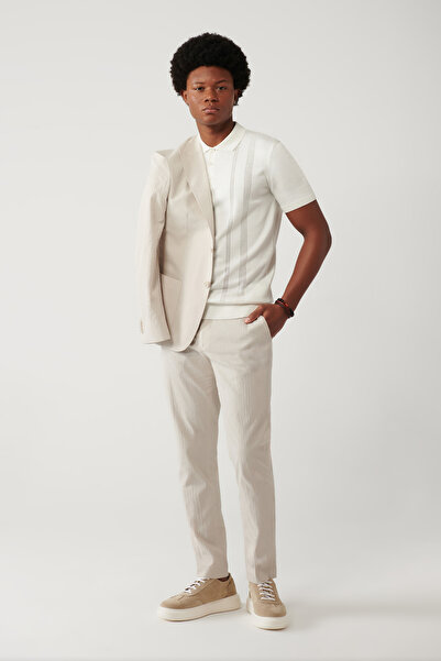 Avva Muške bež boje bočne Sa džepovima Elastično tkanine seersucker Pamuk pak...