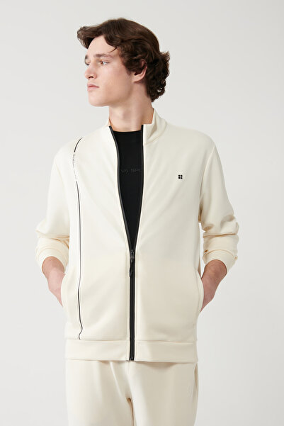 Avva Erkek Ekru Dik Yaka Baskılı Soft Touch Baskılı Regular Fit Sweatshirt A4...