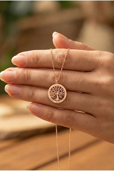 saramary 925 Ayar Orjinal Gümüş Kişiye Özel Aile Hayat Ağacı Rose Rengi Altın...