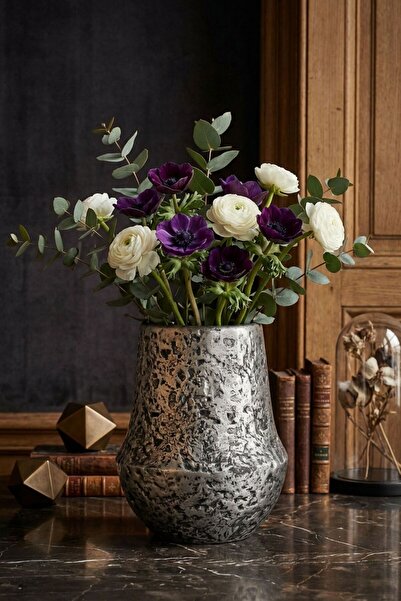 YAYBOX Dekoratif Vazo El Yapımı Gümüş Eskitme Renk Model 11