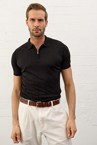 Danger Muška uska polo majica sa ovratnikom, letnja pletenina T-shirt crna