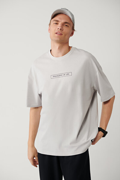 Avva Muška lagana 100% pamučna siva majica sa okruglim izrezom i širokim kroj...