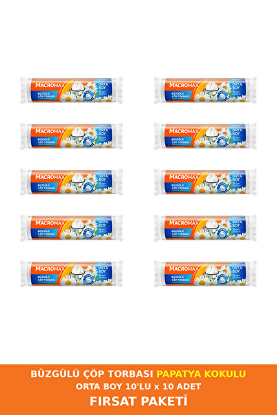 MACROMAX Büzgülü Papatya Kokulu Çöp Torbası Orta Boy 10 Paket (10'lu) Kokulu ...
