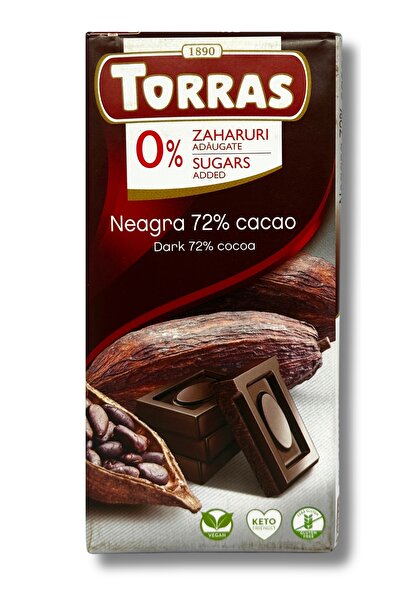 TORRAS Ciocolată neagră 72% cacao, fără zahăr și fără gluten, Torras, 75 g