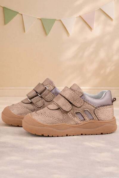 Rakerplus Schaggy Genuine Leather Copper Platinum Velcro Baby Sports Shoes