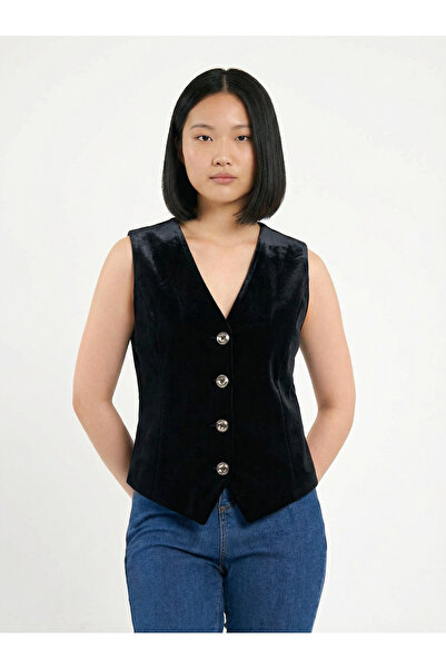 Blue Black Black Velvet Daily Classic Vest , Regular Fit, Lined , Suit Vest