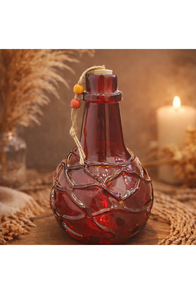 esdekor زجاجة عرض من الزجاج المنفوخ مقاس منقوش 19×15 سم قطعة واحدة مزهرية حمر...