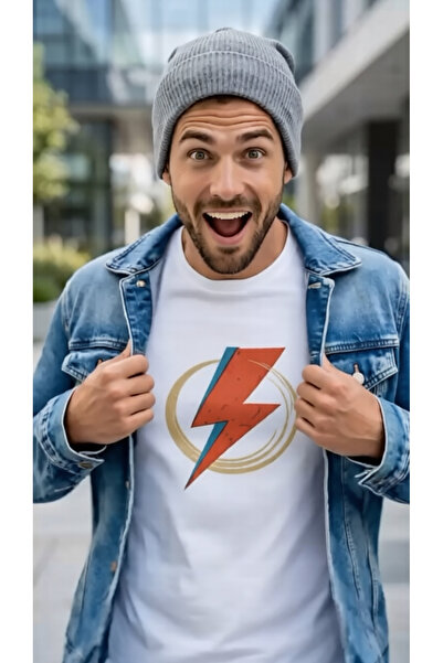 Duzor White Men's T-Shirt 100% Cotton Flash Printed Crew Neck Oversized Comfo...