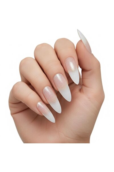 EDA LUXURY BEAUTY 24'lü Doğal Mat Beyaz Simli Ombre French Takma Tırnak Lüks ...