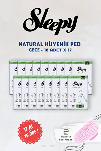 Sleepy فوط صحية طبيعية للغاية ليلية 18 قطعة اشتري 17 وادفع 15 وفرشاة شعر