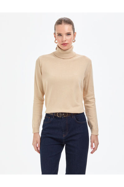 Pierre Cardin Bež udoban pulover sa visokim ovratnikom Osnovni 50316385-VR011