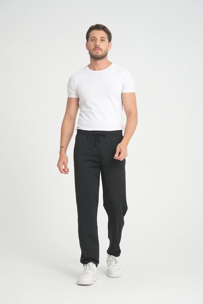 RDR-X Men's Black Relaxed Fit Straight Leg Diver Fabric Sweatpants