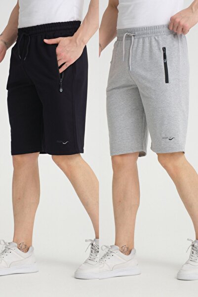 RDR-X Erkek Lacivert Gri Penye Kumaş 2'li Bermuda Şort Paketi