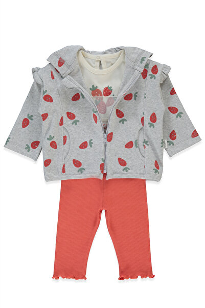 Bebetto Kaşkorse Hooded Cardigan 3-Piece Set (Strawberry) Red