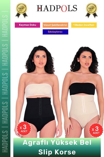 HadPols #Korse Vücut Şekillendiren Toparlayıcı Kaymaz Agraflı Yüksek Bel Slip...