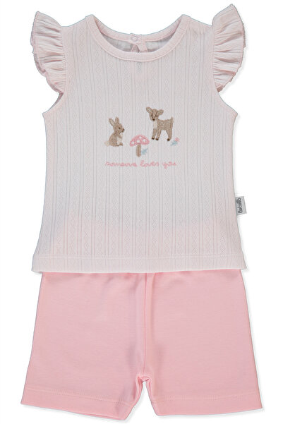 Bebetto طقم بيجامة قصير من إنترلوك مكون من قطعتين (LOVES YOU) باللون الوردي