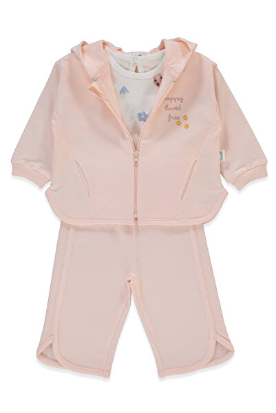 Bebetto Two-Strap Hooded Cardigan 3-Piece Set (Loved) Salmon