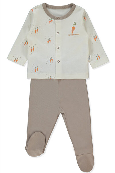 Bebetto طقم بيجامة إنترلوك مع جوارب (بيبي كاروت) بني - قطعتين