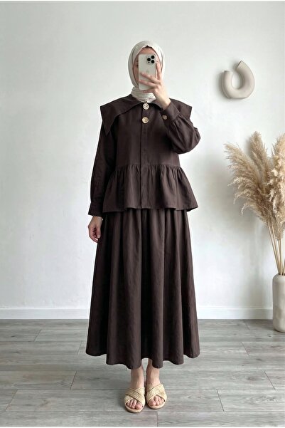 MİHRA STORE Μπελίνα Σετ Πουκάμισο με Βολάν και Φούστα με Μεγάλα Κουμπιά-MF565...