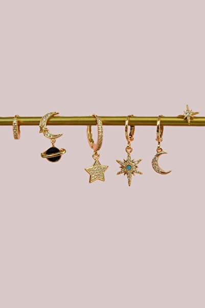 Sacce Scarves&Accessories Yıldız Gezegen Kuzey Yıldızı Küpe Seti 6 Parça Çok ...