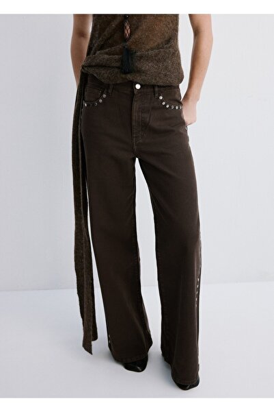 MANGO Woman Wideleg zımbalı jean pantolon