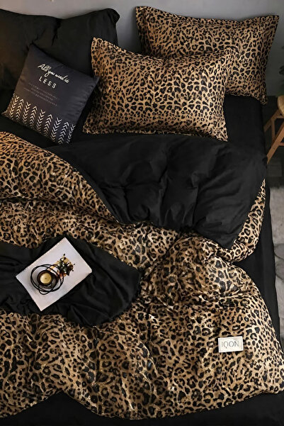 İQON Σετ Παπλωματοθήκη Pantera Διπλό Μαύρο με Εφαρμοσμένα Σεντόνια