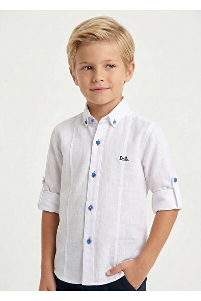 Doctor junior Boy's Regular Cobalt Button Detailed White Shirt
