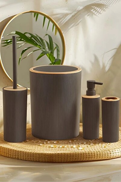 naturelove Set de baie din 4 piese în două culori - Coș de gunoi, perie WC, d...