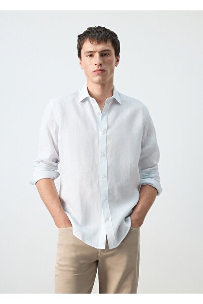 MANGO Man %100 keten regular kesim gömlek