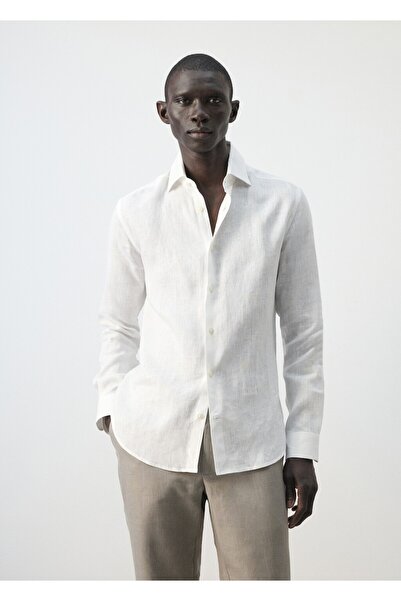 MANGO Man Dar kesim %100 keten gömlek