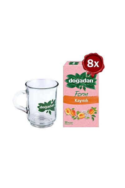 Doğadan شاي فورم بالمشمش 20 قطعة × 8 مع كوب زجاجي كهدية