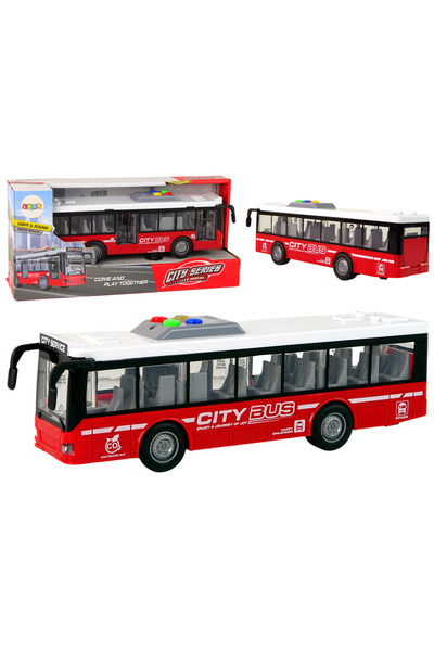 LEAN Autobuz cu baterii lumini sunete actionare prin frictiune rosu 1:16