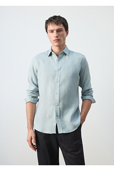 MANGO Man %100 keten regular kesim gömlek