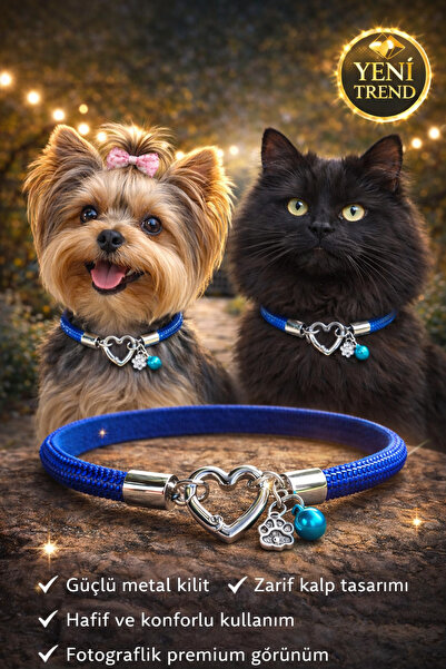 LOOL PREMİUM Mavi taşlı köpek kolyesi kedi kolyesi