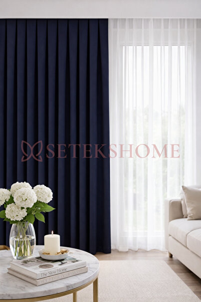 Setekshome Obična Ada panel zavesa tamnoplava Naborano