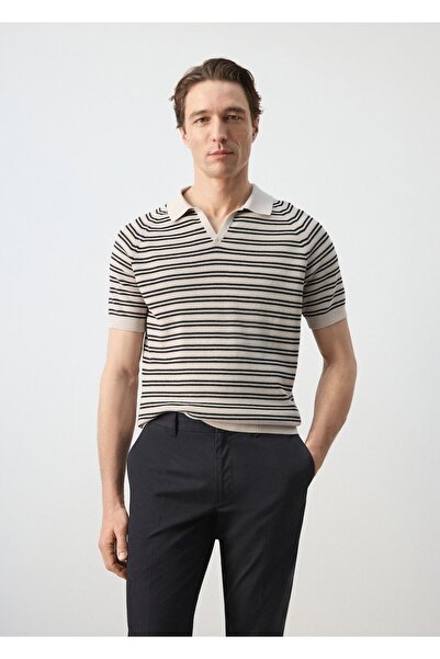 MANGO Man 100% cotton striped polo shirt