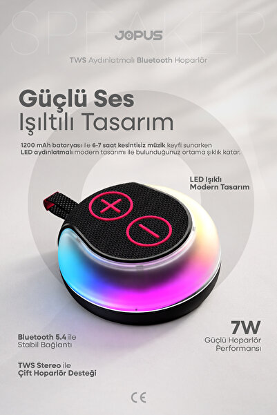 Jopus Rgb Led Işıklı Askı Kayışlı IPX5 Bluetooth Hoparlör 7W Güçlü Ses 1200 m...