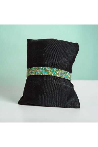 Mimoza Accessories Yeşil, Lastikli Su Yolu Desen, Parlak Kristal Taşlı Bilekl...