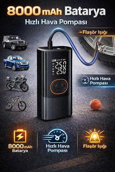 BLG ELEKTROİNK Oto Kompresör Şarjlı Taşınabilir El Fenerli Araç Lastik Şişirm...