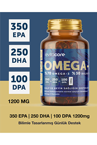 RevitaCore Omega-3 60 Kapsül – 350 EPA + 250 DHA + 100 DPA – Balık Yağı İçere...