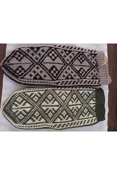 MİN & MİND 2Adet 5 Şiş Yün El Örgüsü Namaz Çeyizlik Çoraplar Çeyiz Damat Bohç...