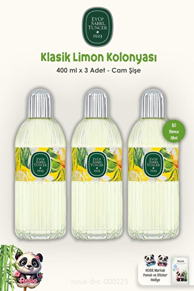 Eyüp Sabri Tuncer Klasik Limon Kolonyası Cam Şişe 3 Adet 400 ml ve ROSIE